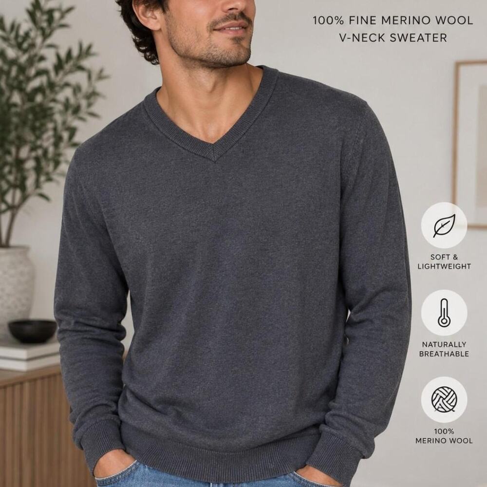 Nordstrom 100% Fine Merino Wool V-Neck Sweater – Size L